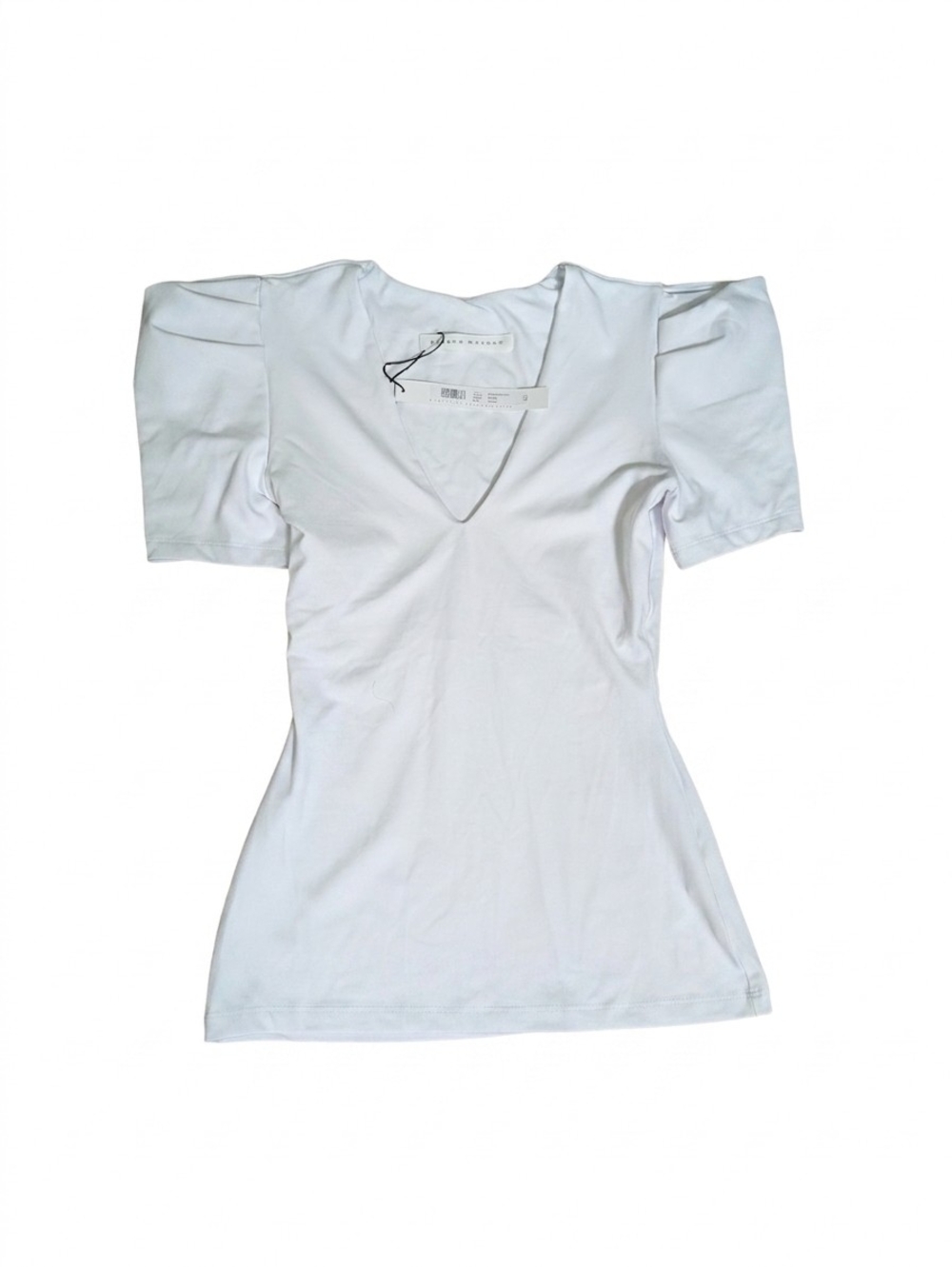 Susana Monaco Puff Sleeve V-Neck Top XS Sugar White NWT Bubble Sleeve Vista Fall